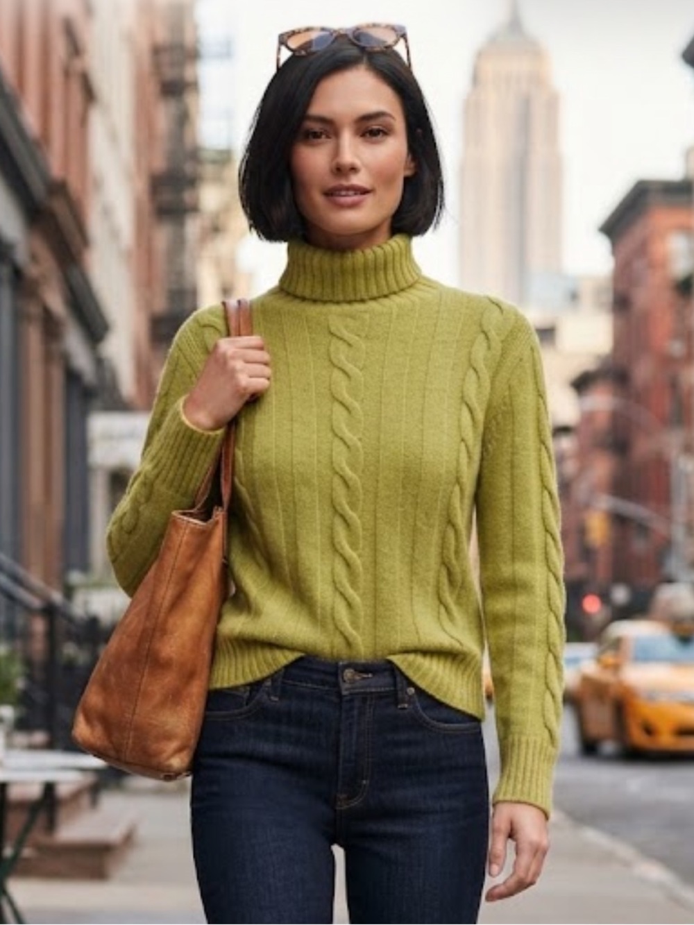 Vintage Meister Lime Green Cable Knit Turtleneck Sweater